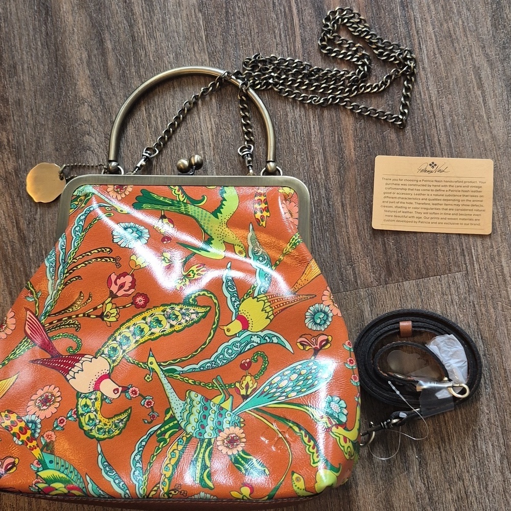 NWT Patricia Nash 10th Anniv. Frame Bag Birds of Paradise Koi Orange Satchel - Picture 8 of 9